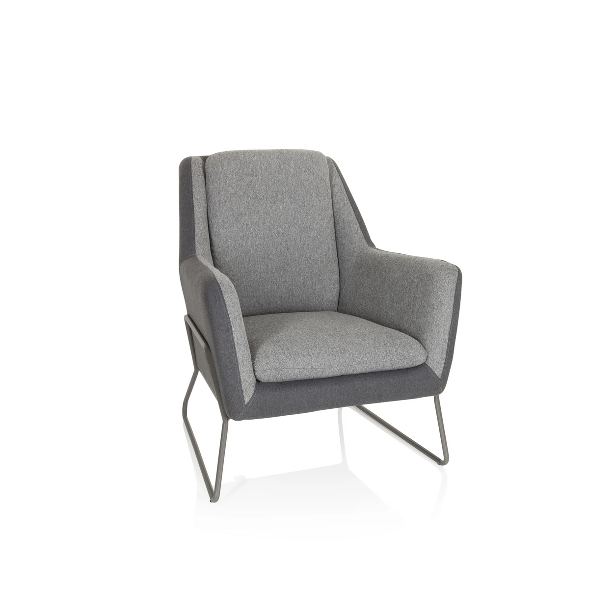Fauteuil rembourré LAGUN gris clair avec des accents gris foncé et des pieds en métal de hjh OFFICE – vue à 360° (vue de face 20°)