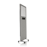 Cloison de séparation FLEXMIUT WB gris clair avec tableau blanc intégré et roulettes de hjh OFFICE – vue à 360° (vue de trois quarts avant 60°)