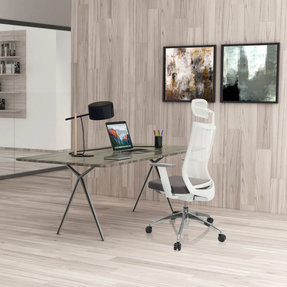 Siège de bureau de qualité professionnelle ASPEN WHITE PRO en gris et blanc à un bureau de hjh OFFICE
