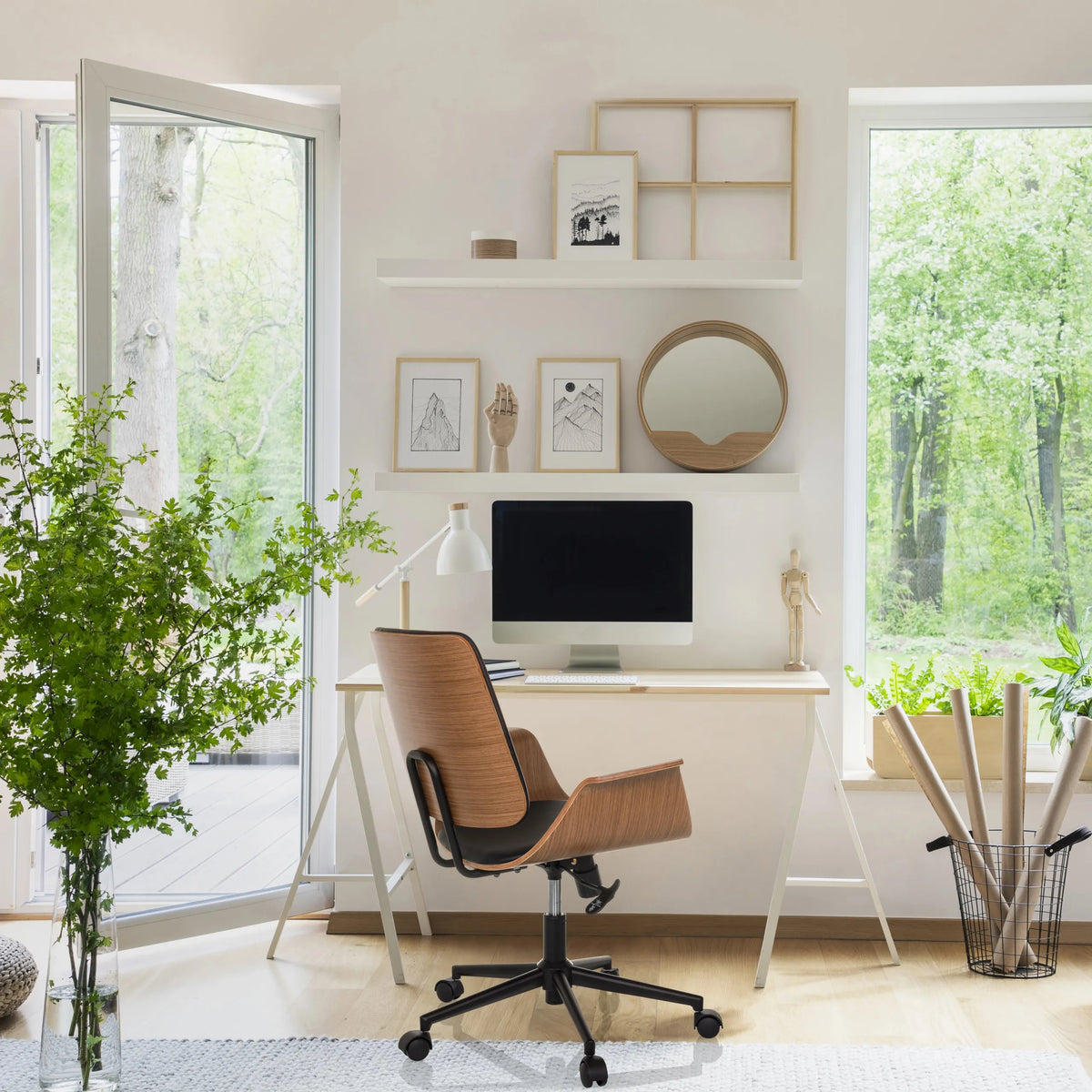 Siège de bureau à domicile CENCA II noir avec dossier marron et roulettes de hjh LIVING
