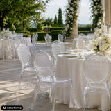 Chaises à quatre pieds transparentes CRISTALIO avec dossier ovale et structure en grille de hjh LIVING