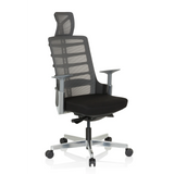 Siège de bureau haut de gamme SKARIF noir et gris avec dossier en maille et piètement à cinq roulettes de hjh OFFICE – vue à 360° (vue de trois quarts avant 40°)