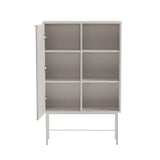 Geöffnetes graues Regal SIO mit sechs Fachböden und schlanken Metallbeinen von hjh LIVING