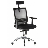 Siège de bureau de qualité professionnelle PORTO MAX noir, dossier maille, appuie-tête et base à 5 roulettes de hjh OFFICE – vue à 360° (vue de trois quarts avant 40°)