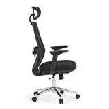 Siège de bureau de qualité professionnelle Ergosento noir avec dossier en maille, appui-tête et piètement à cinq roulettes de hjh OFFICE – vue à 360° (vue de profil 90°)
