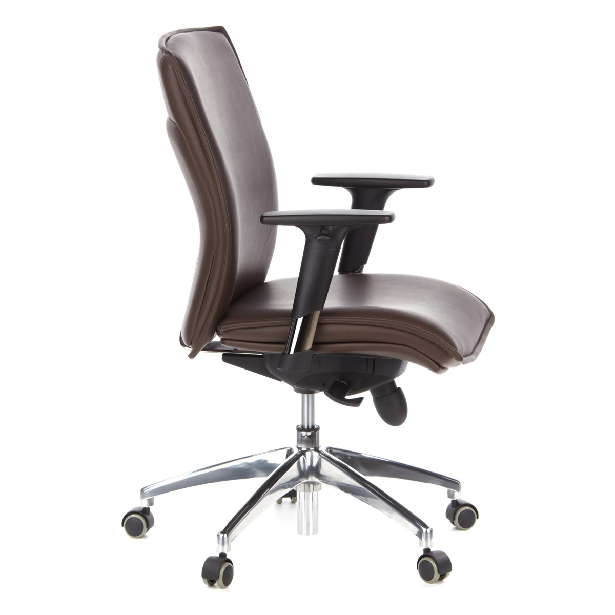 Siège de direction de luxe MURANO 10 marron foncé avec accoudoirs et base à cinq roulettes de hjh OFFICE – vue à 360° (vue de profil 80°)