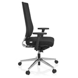 Siège de bureau de qualité professionnelle PRO-TEC 700 noir avec accoudoirs et pied à cinq roulettes brillant de hjh OFFICE – vue à 360° (vue de profil 80°)