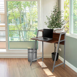 Bureau DUMONT en noyer avec pieds en métal gris et étagère supérieure de hjh OFFICE