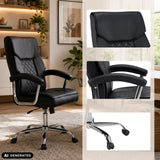 Siège de bureau à domicile Relax Prestio noir avec motif surpiqué, accoudoirs et piètement chromé à roulettes de MyBuero