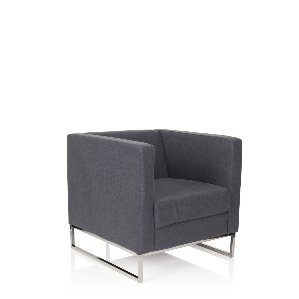 Fauteuil rembourré BARBADOS gris foncé au design carré et structure métallique de hjh OFFICE – vue à 360° (vue de trois quarts avant 40°)