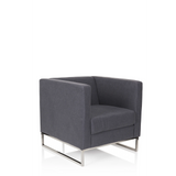Fauteuil rembourré BARBADOS gris foncé au design carré et structure métallique de hjh OFFICE – vue à 360° (vue de trois quarts avant 40°)