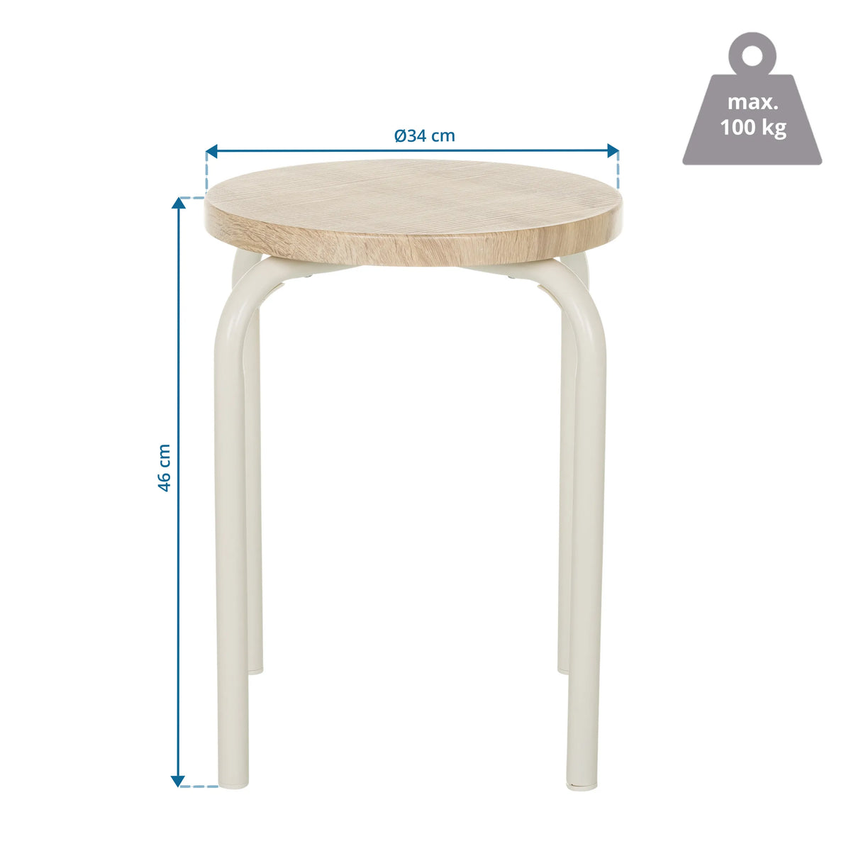 Vue dimensionnelle du tabouret ALRANDA avec un diamètre de 34 cm et une hauteur de 46 cm de hjh LIVING