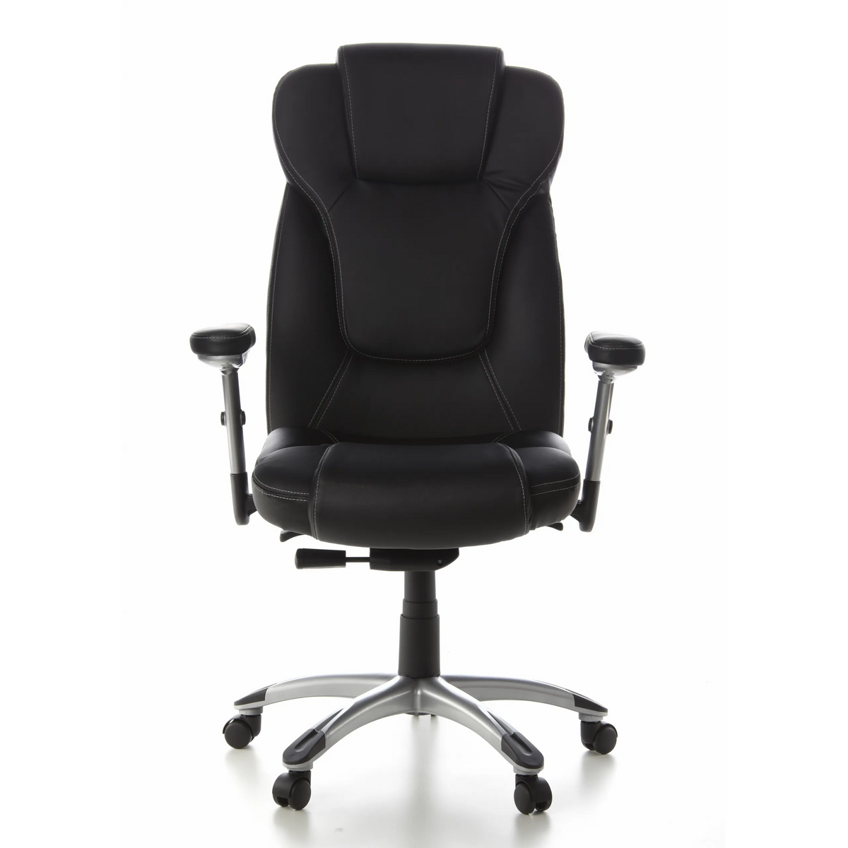 Siège de direction professionnelle EMBASSY 200 L noir avec accoudoirs et base argentée à cinq roulettes de hjh OFFICE – vue à 360° (vue de face 0°)