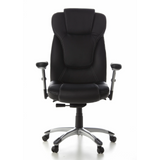 Siège de direction professionnelle EMBASSY 200 L noir avec accoudoirs et base argentée à cinq roulettes de hjh OFFICE – vue à 360° (vue de face 0°)