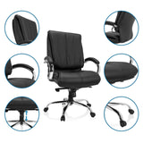 Siège pivotant XXL H 100 noir en similicuir avec différentes vues détaillées des fonctions de hjh OFFICE