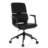 Siège de bureau de qualité professionnelle ATMOS DESIGNER noir avec accoudoirs et base à cinq roulettes de hjh OFFICE – vue à 360° (vue de trois quarts avant 30°)