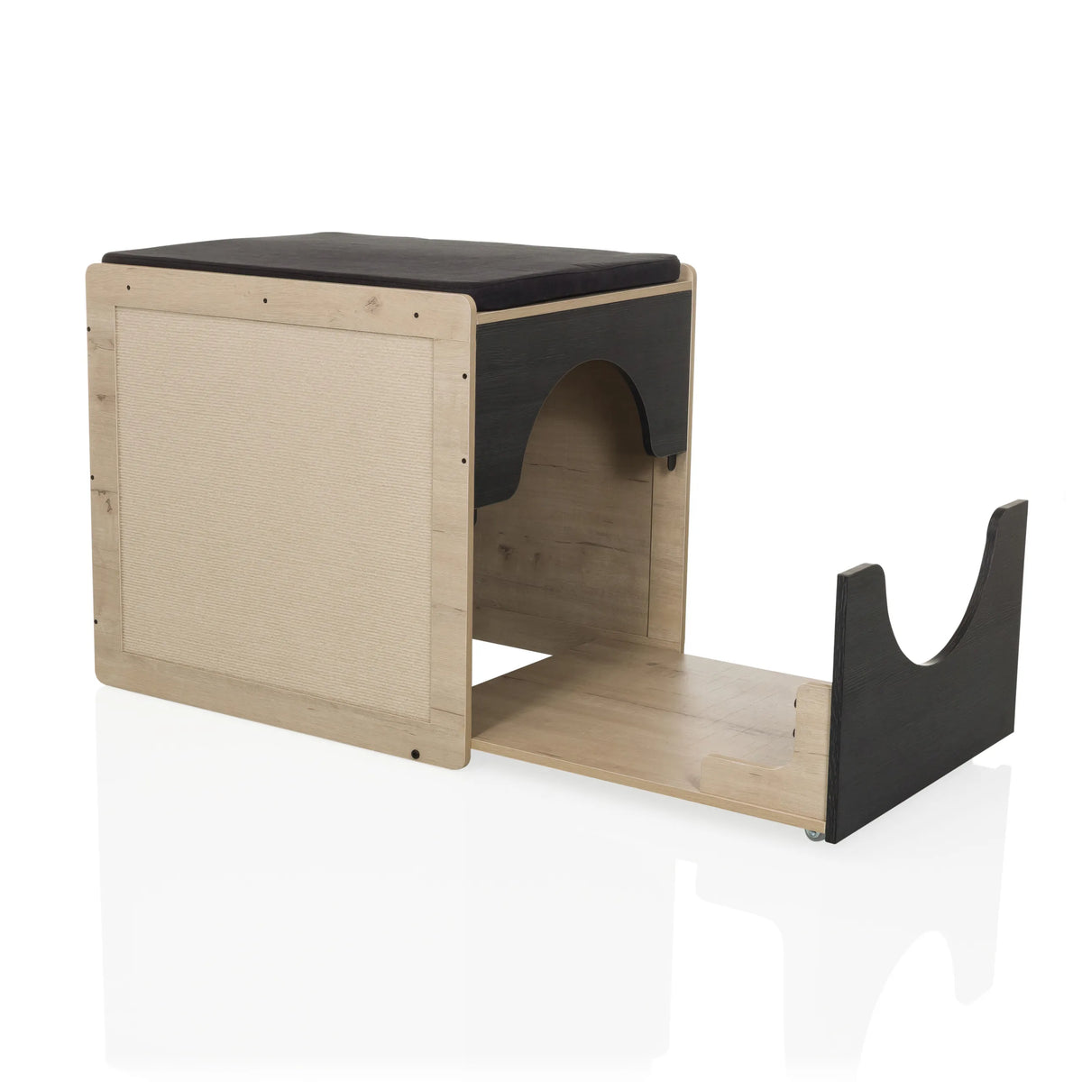 Katzenhaus KITTY PAWBOX 2 in den Farben Schwarz und Eiche mit integrierter Liegefläche von hjh LIVING