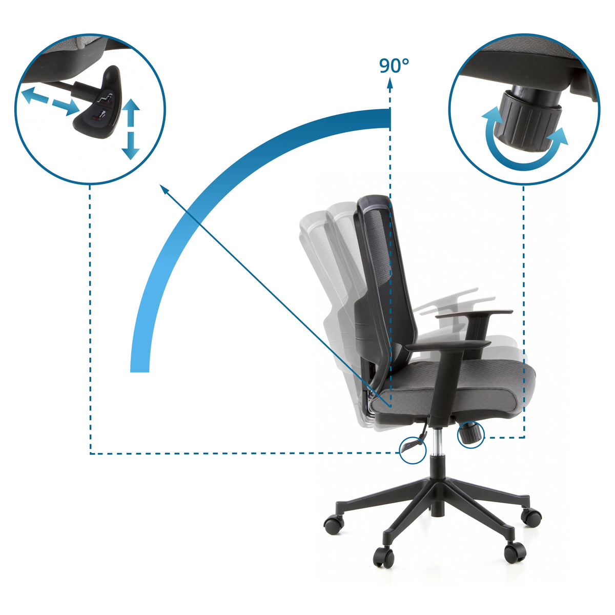 Accoudoir réglable et mécanisme d'inclinaison avec inclinaison à 90° du Siège de bureau de qualité professionnelle LAVITA de hjh OFFICE