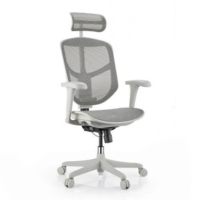 Chaise de bureau Enjoy Eco MB en gris avec revêtement en maille, appuie-tête et cinq roulettes de hjh OFFICE