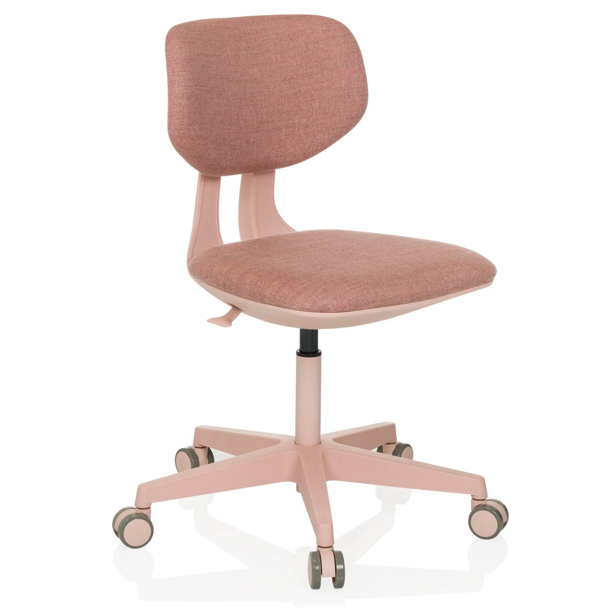Chaise pivotante pour des enfants KID COLORE rose avec surfaces rembourrées et base à cinq roulettes de hjh OFFICE – vue à 360° (vue de trois quarts avant 30°)