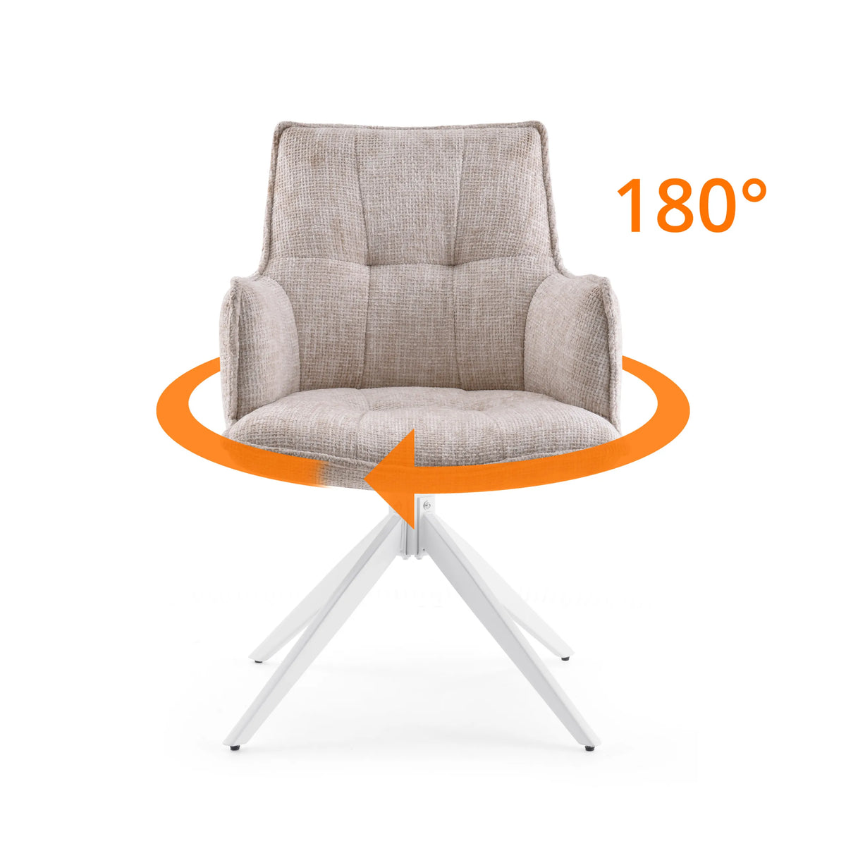Fonction pivotante à 180 degrés de la chaise de salle à manger Tavaro en beige avec pied étoile blanc de hjh LIVING