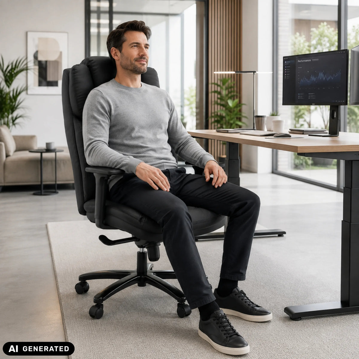 Siège pivotant XXL Pullmann Gen2 en similicuir noir avec dossier haut et accoudoirs de hjh OFFICE
