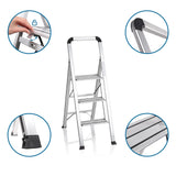 Échelle pliante en aluminium SOLID V avec trois marches, verrouillage de sécurité et pieds antidérapants de hjh OFFICE