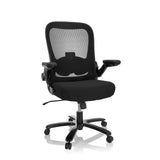 Siège pivotant XXL INSTRUCTOR SW I noir avec dossier en maille, accoudoirs et piètement à cinq roulettes de hjh OFFICE – vue à 360° (vue de face 20°)