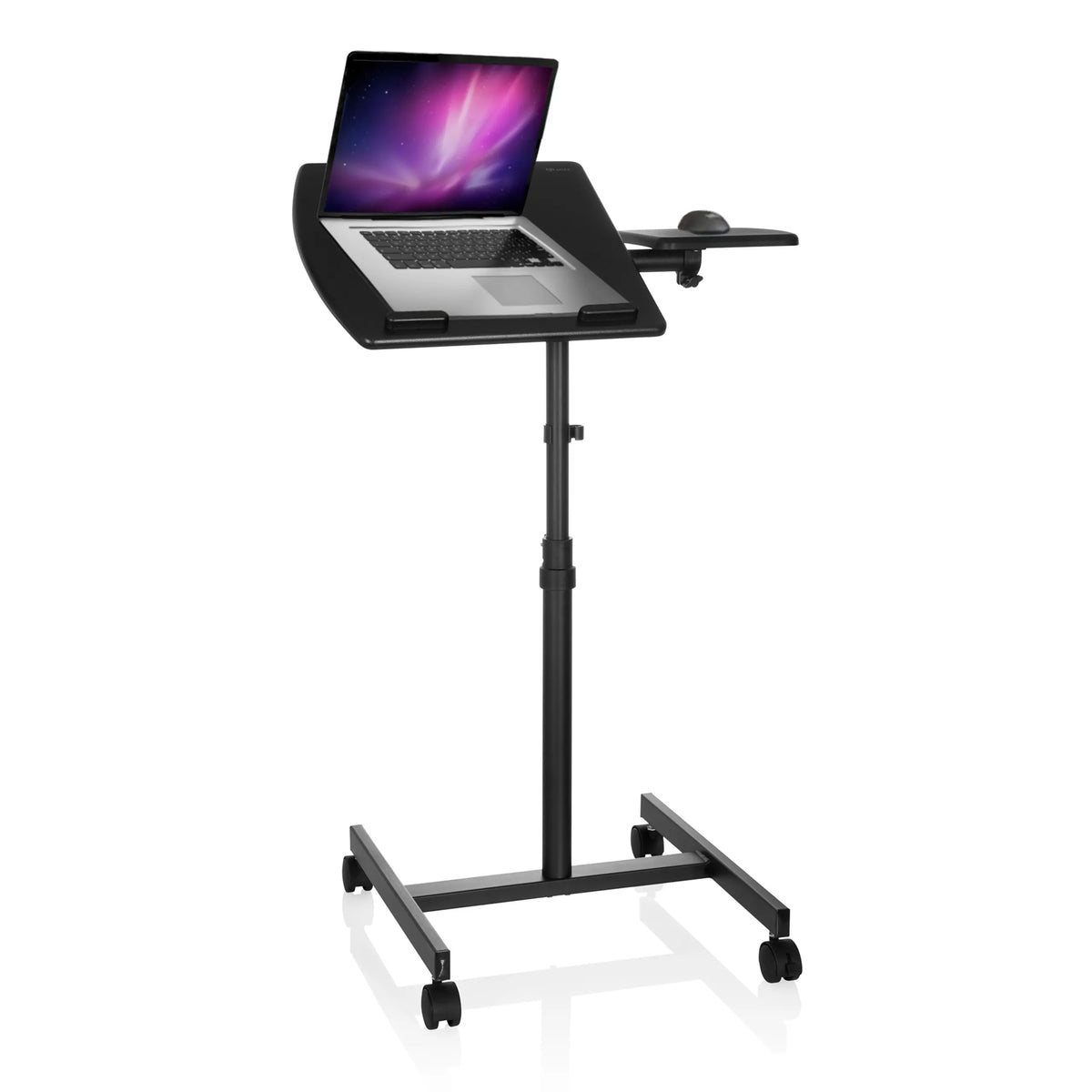 Bureau assis-debout noir VM-SL avec support pour ordinateur portable, tapis de souris et roulettes de hjh OFFICE