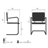 Dessin technique de la Chaises cantilever VISITER W avec une hauteur d'assise de 44 cm de hjh OFFICE