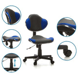 Chaise pivotante pour enfants KIDDY GTI-2 en gris et bleu avec vues détaillées du réglage de la hauteur et des roulettes de hjh OFFICE