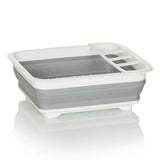 Conteneur pliable CLEAN SIL gris et blanc avec grille d'égouttage intégrée de hjh OFFICE – vue à 360° (vue de profil 90°)