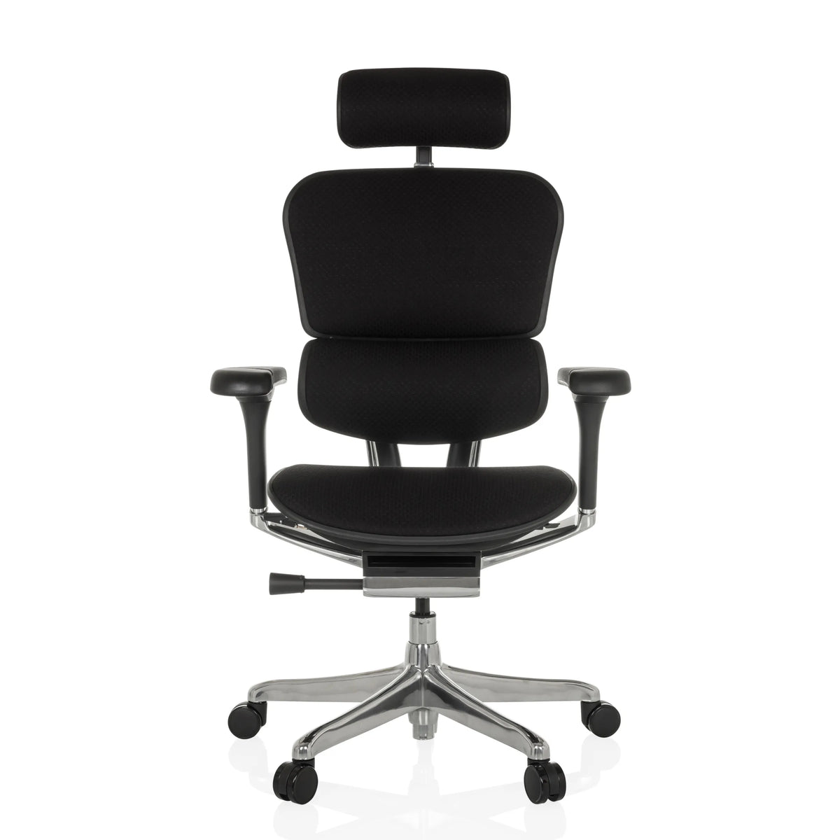 Siège de direction de luxe ERGOHUMAN GEN2 noir avec appui-tête, accoudoirs et pied à cinq roulettes de hjh OFFICE – vue à 360° (vue de face 0°)
