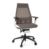 Siège de bureau de qualité professionnelle GENIDIA SMART WHITE gris et blanc avec dossier en maille et base à cinq roulettes de hjh OFFICE – vue à 360° (vue de face 20°)