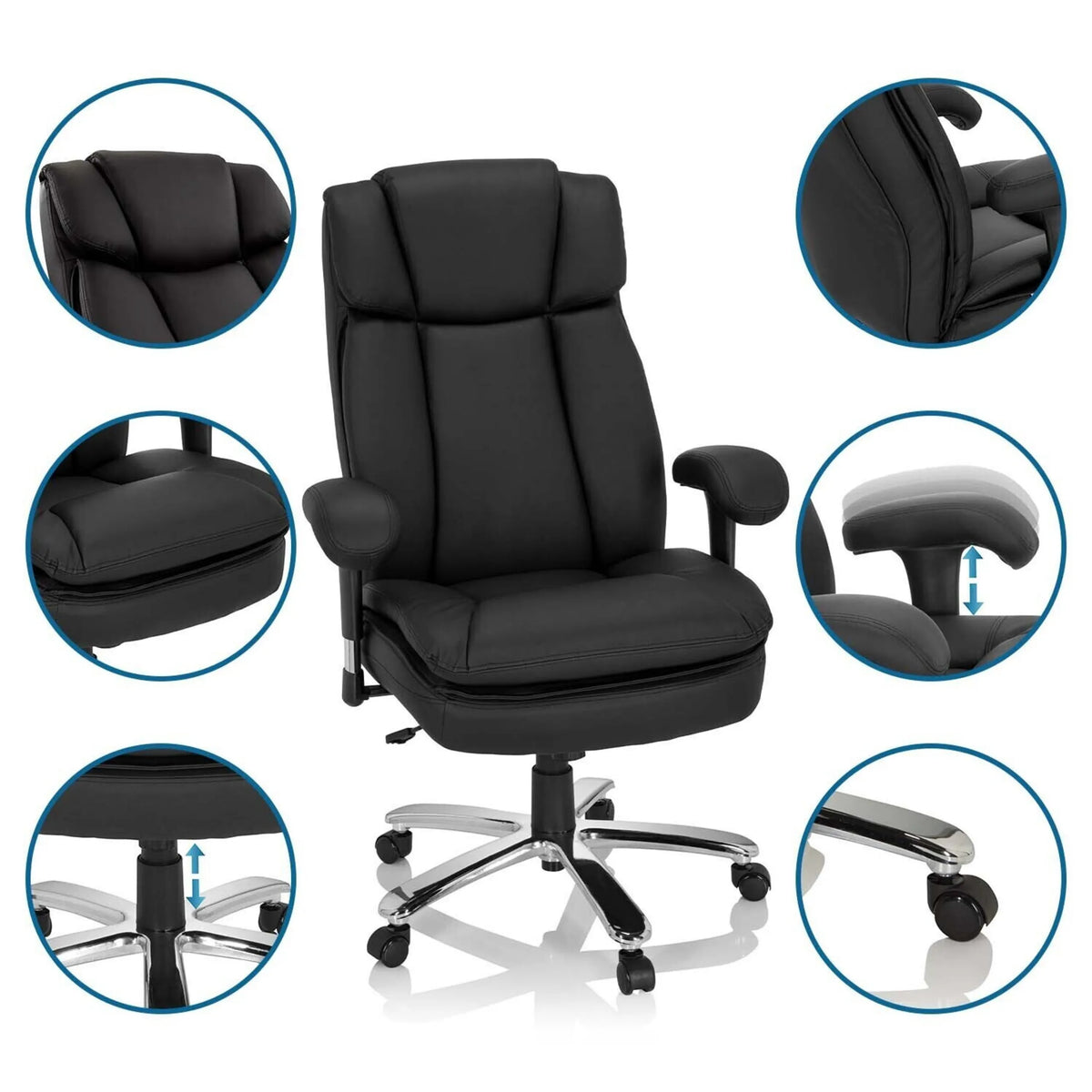 Drehstuhl BUILDER XXL I in Schwarz aus Kunstleder mit verstellbaren Armlehnen von hjh OFFICE