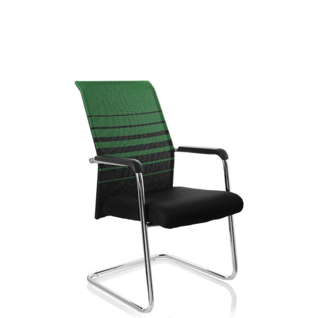Chaises cantilever FALCONE V avec dossier en maille à rayures vert et noir et assise noire de hjh OFFICE