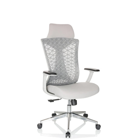 Siège de bureau de qualité professionnelle FALEO W gris avec dossier en maille et appuie-tête de hjh OFFICE