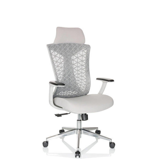 Siège de bureau de qualité professionnelle FALEO W gris avec dossier en maille et appuie-tête de hjh OFFICE