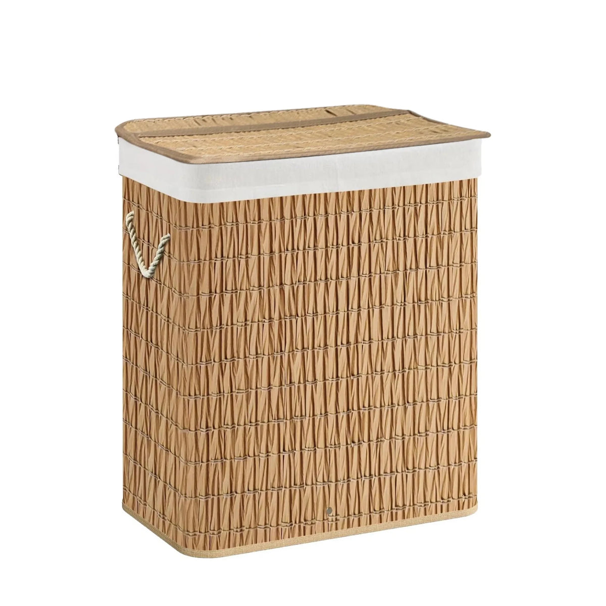 Panier à linge FALSTER XL R marron en matériau tressé avec bord blanc et couvercle de hjh LIVING