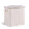 Panier à linge blanc FALSTER XXL B avec aspect rayures verticales, couvercle et poignées en corde de hjh LIVING