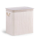 Panier à linge blanc FALSTER XXL B avec aspect rayures verticales, couvercle et poignées en corde de hjh LIVING