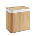 Panier à linge FALSTER XXL B marron en bambou avec bordure en tissu blanc et couvercle assorti de hjh LIVING