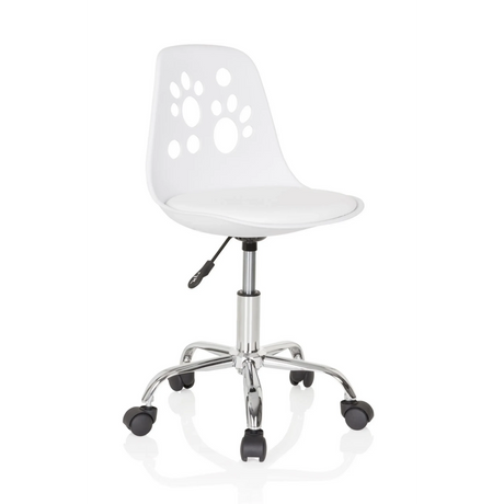 Chaise pivotante pour des enfants FANCY I blanche avec des empreintes de pattes sur le dossier et un piètement brillant de hjh OFFICE