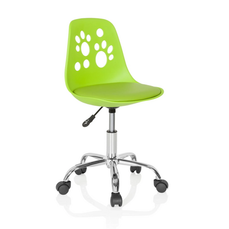 Chaise pivotante pour des enfants FANCY I verte avec découpes en forme de pattes et pied en étoile argenté de hjh OFFICE