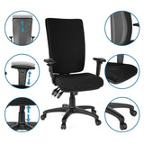 Siège de bureau de qualité professionnelle ZENIT HIGH noir avec vues détaillées des options de réglage de hjh OFFICE
