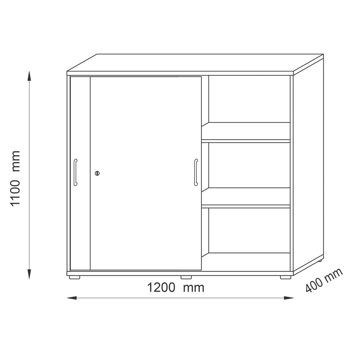 Dessin technique de l'armoire à portes coulissantes BETA S 1753S de 1200 × 1100 mm de hjh OFFICE PRO