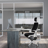 Siège de bureau de qualité professionnelle SPEKTRE avec revêtement en tissu noir et structure blanche dans un bureau moderne de hjh OFFICE