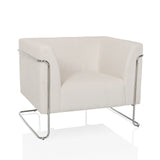 Fauteuil de salon Curacao Cord blanc avec revêtement côtelé et structure chromée de hjh LIVING – vue à 360° (vue de face 15°)