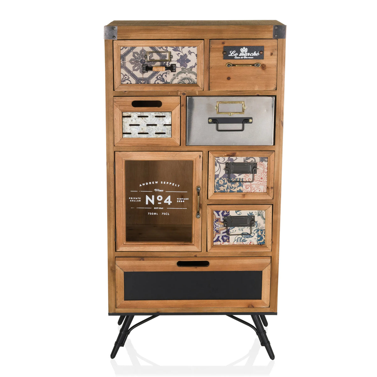 Buffet CONTINENTO S aux tons bois avec différents tiroirs et accents métalliques de hjh LIVING