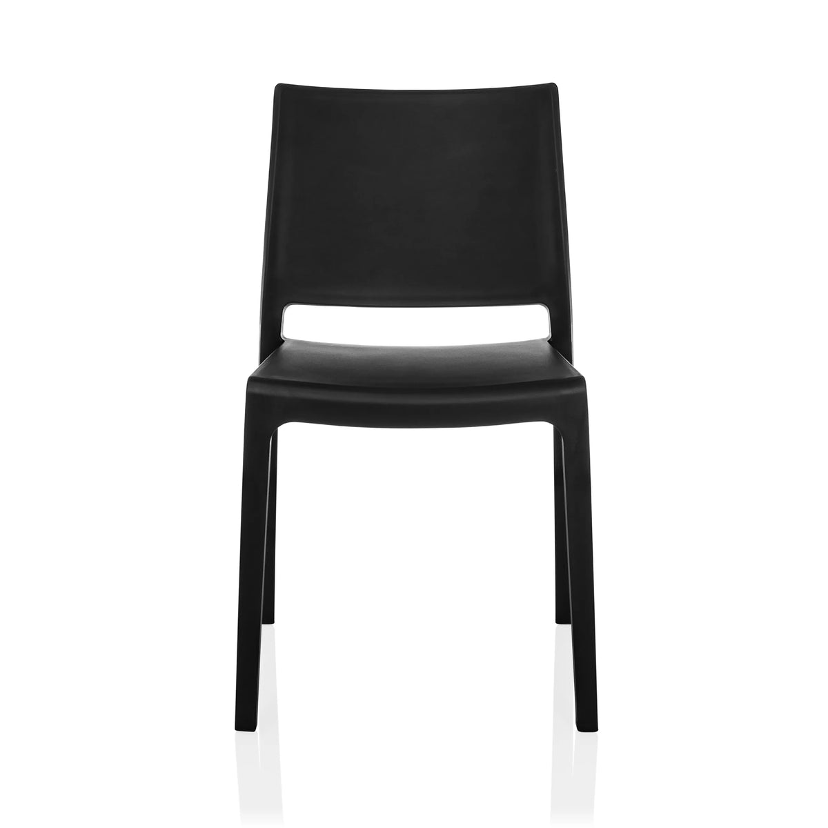 Chaise d'extérieur noire T37 V avec dossier simple et quatre pieds de hjh LIVING – vue à 360° (vue de face 0°)